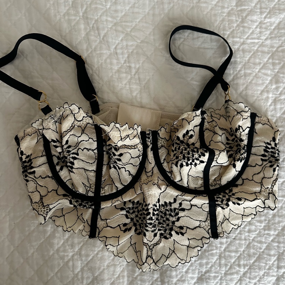Elegant Black and Cream Lace Bra